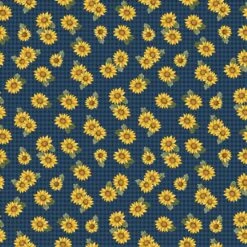 Dark Blue Field Sunflowers Fabric