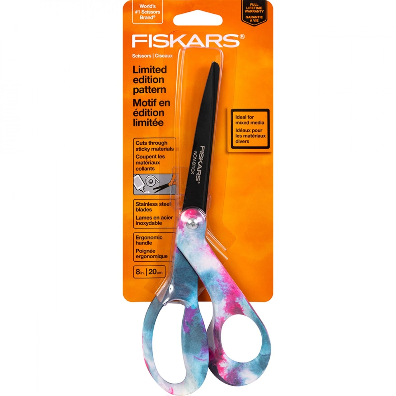 Fiskars Premier Bent Deco Non Stick Scissors 8in Pink & Blue Tie Dye 3 Fiskars Premier Bent Deco Non Stick Scissors 8in Pink & Blue Tie Dye