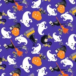 Multi Tossed Cats And Ghosts Fabric