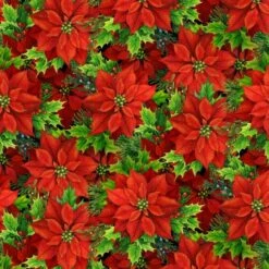 Red Christmas Poinsettias Fabric