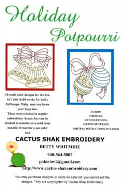 Holiday Potpourri Machine Embroidery CD