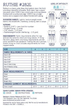 Ruthie Sizes 4-8 Pattern -Qbpn CC282L 1