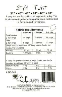 Strip Twist Quilt Pattern -Qbpn GE140 1