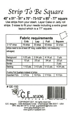 Strip To Be Square Quilt Pattern -Qbpn GE150 1