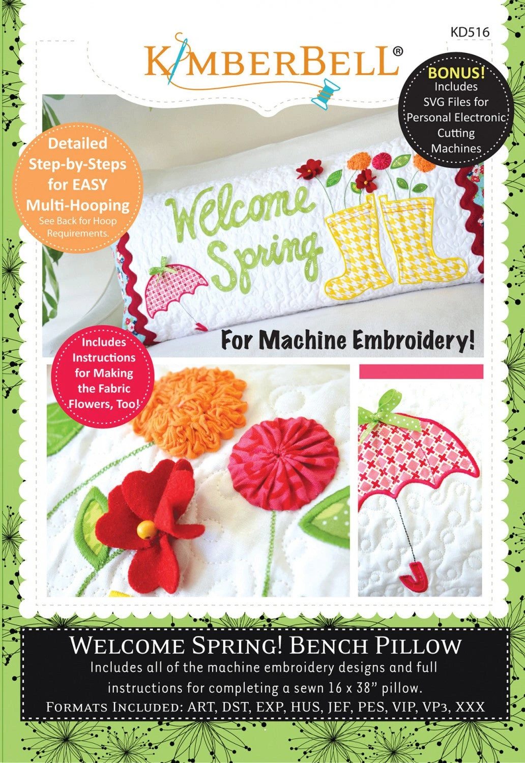 Welcome Spring! Bench Pillow (Machine Embroidery CD) 3 Welcome Spring! Bench Pillow (Machine Embroidery CD)