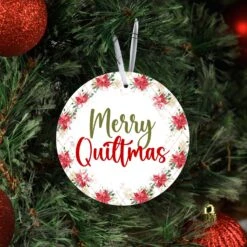 Merry Christmas Poinsettia Metal Ornament