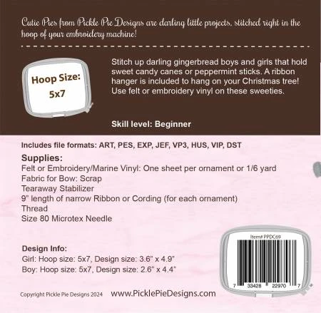 Gingerbread Candy Cane Holder In The Hoop Machine Embroidery Design Set 4 Gingerbread Candy Cane Holder In The Hoop Machine Embroidery Design Set - Image 2