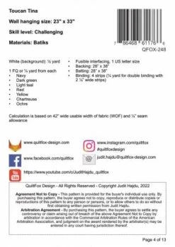 Toucan Tina Quilt Pattern -Qbpn QFOX 248 1