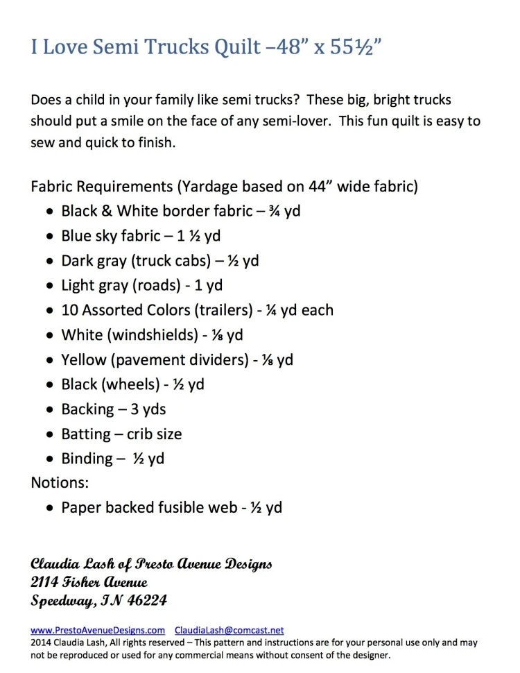 I Love Semi Trucks Quilt Pattern 4 I Love Semi Trucks Quilt Pattern - Image 2