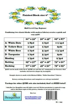 Bee Hive Downloadable Pattern -Qbpn beehivecoverbackpage